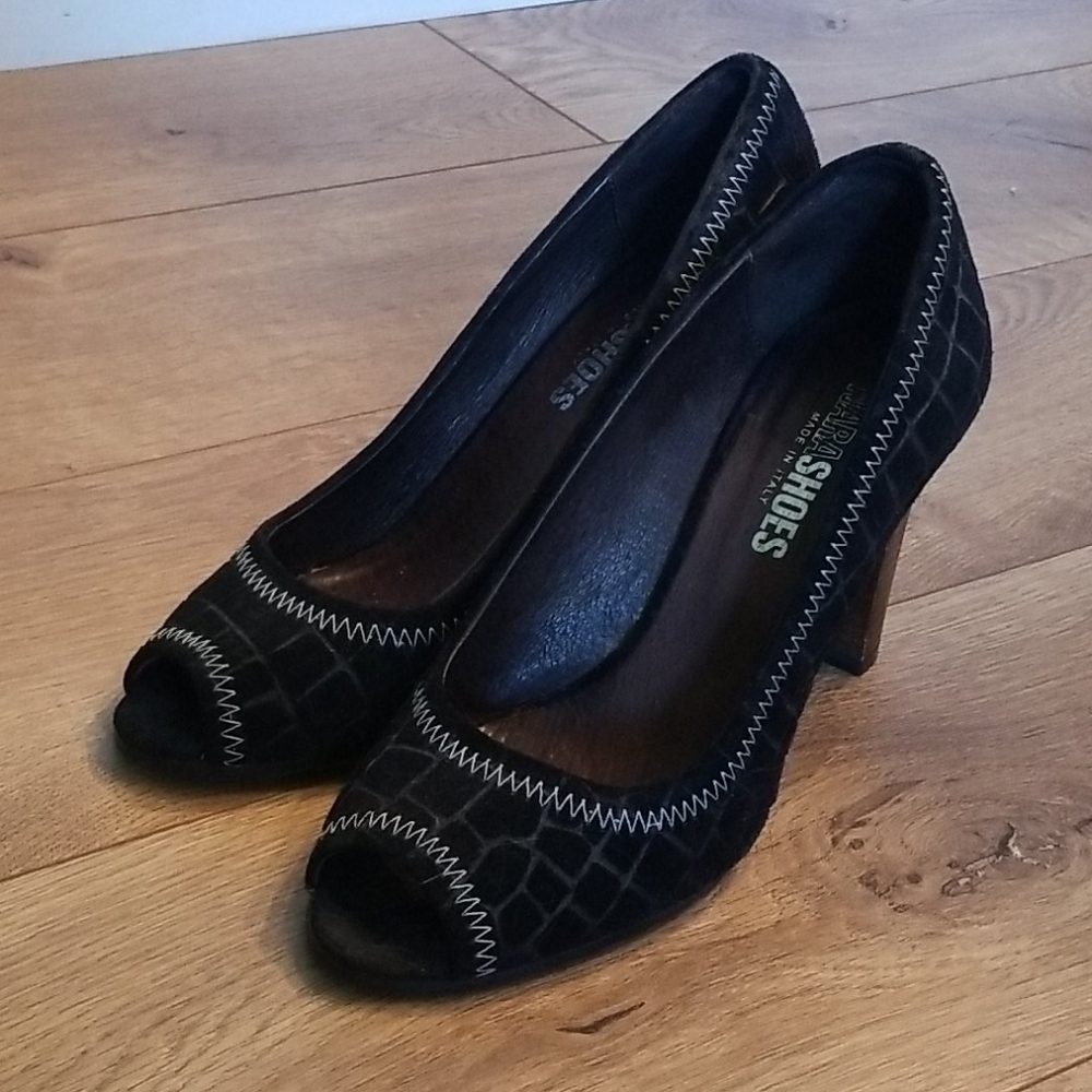 Nara Shoes Made in Italy Black Peep Toe Heels